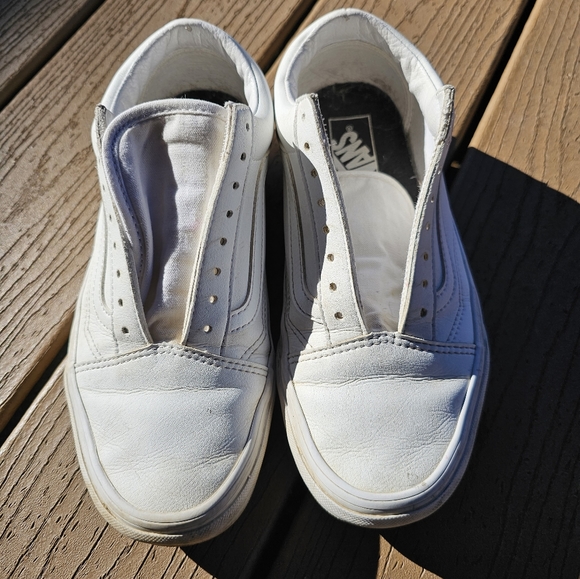 Vans Old Skool White Leather Unisex Shoe - Picture 2 of 5